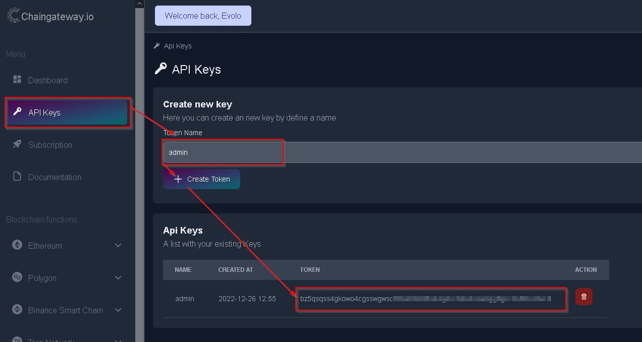 API key creation screenshot